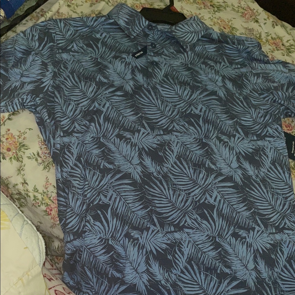 George Men's Navy Leaf Pattern Polo Shirt